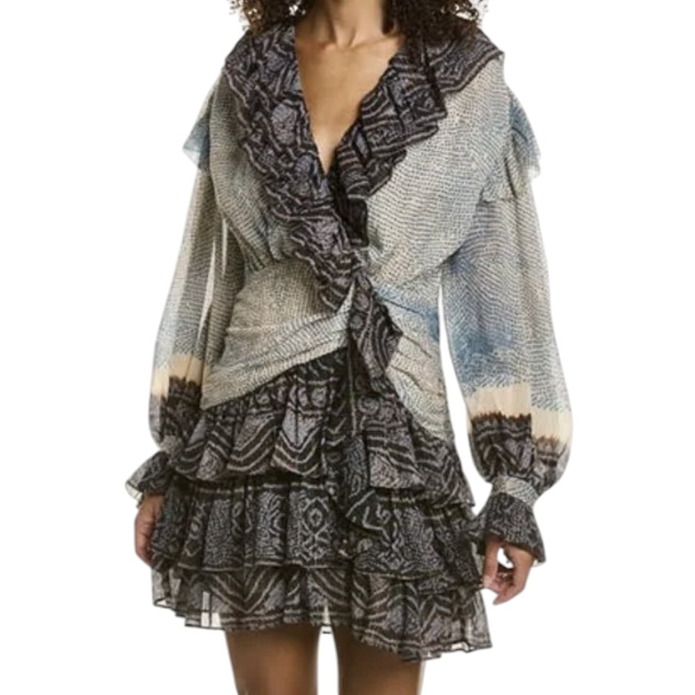 Ulla Johnson Black and Cream Ruffled Mini Dress